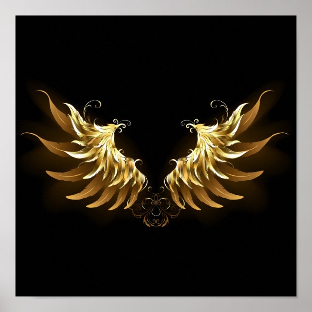 Golden Angel Wings auf schwarzem Hintergrund Poster (Vorne)