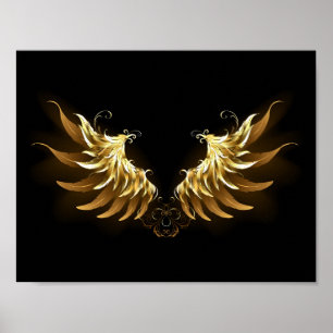 Golden Angel Wings auf schwarzem Hintergrund Poster