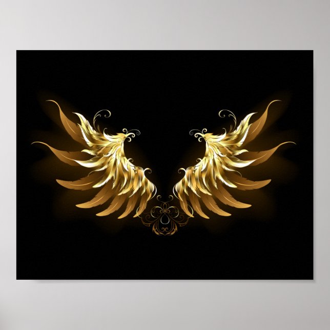 Golden Angel Wings auf schwarzem Hintergrund Poster (Vorne)