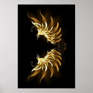 Golden Angel Wings auf schwarzem Hintergrund Poster