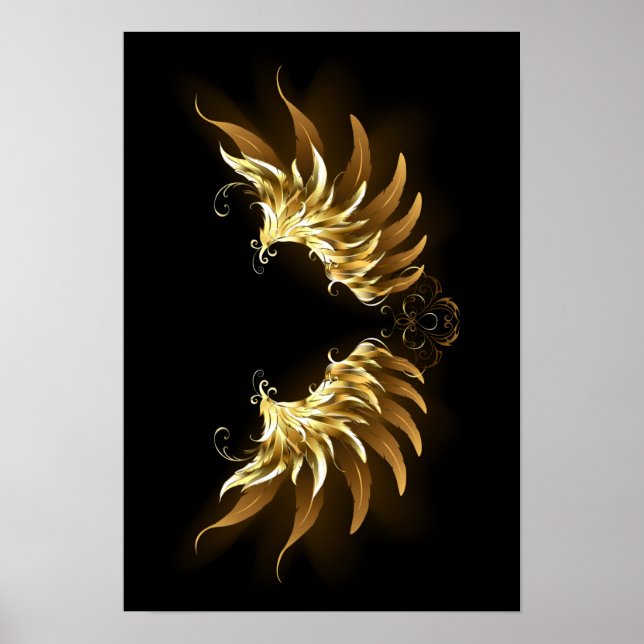 Golden Angel Wings auf schwarzem Hintergrund Poster (Vorne)