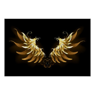 Golden Angel Wings auf schwarzem Hintergrund Poster