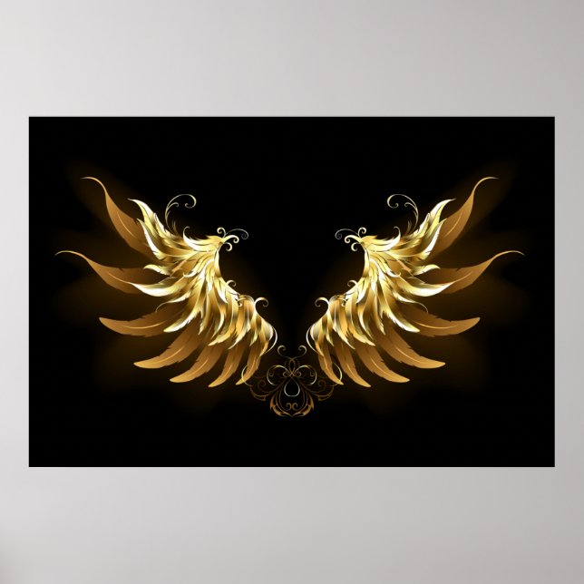 Golden Angel Wings auf schwarzem Hintergrund Poster (Vorne)