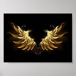Golden Angel Wings auf schwarzem Hintergrund Poster