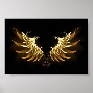 Golden Angel Wings auf schwarzem Hintergrund Poster