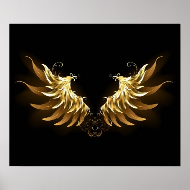 Golden Angel Wings auf schwarzem Hintergrund Poster (Vorne)
