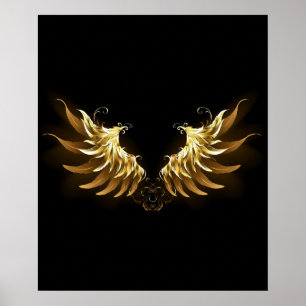 Golden Angel Wings auf schwarzem Hintergrund Poster