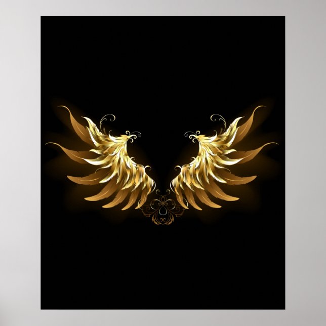 Golden Angel Wings auf schwarzem Hintergrund Poster (Vorne)