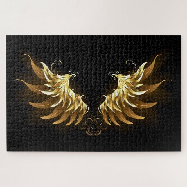 Golden Angel Wings auf schwarzem Hintergrund Puzzle (Horizontal)