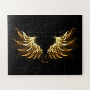 Golden Angel Wings auf schwarzem Hintergrund Puzzle