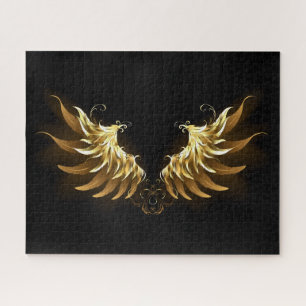 Golden Angel Wings auf schwarzem Hintergrund Puzzle