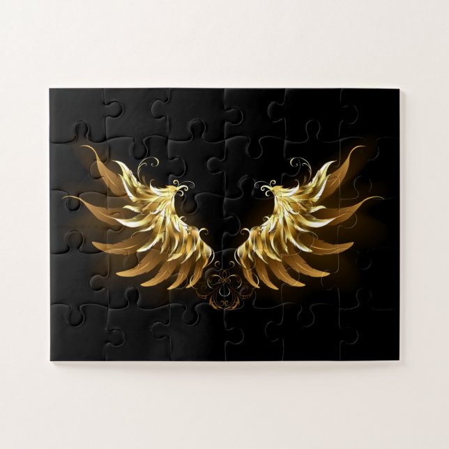 Golden Angel Wings auf schwarzem Hintergrund Puzzle (Horizontal)
