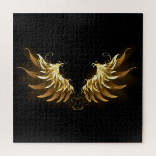 Golden Angel Wings auf schwarzem Hintergrund Puzzle