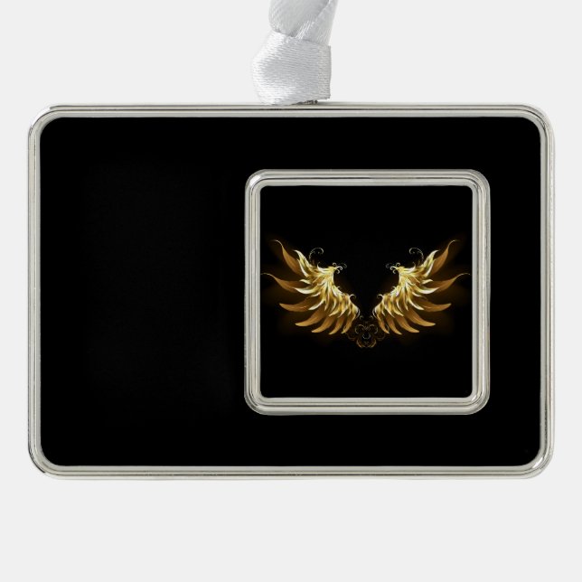 Golden Angel Wings auf schwarzem Hintergrund Rahmen-Ornament Silber (Vorderseite)