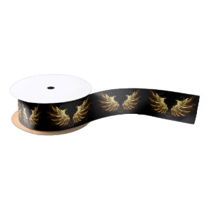 Golden Angel Wings auf schwarzem Hintergrund Satinband