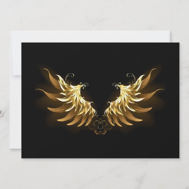 Golden Angel Wings auf schwarzem Hintergrund Save The Date (Vorderseite)