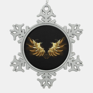 Golden Angel Wings auf schwarzem Hintergrund Schneeflocken Zinn-Ornament