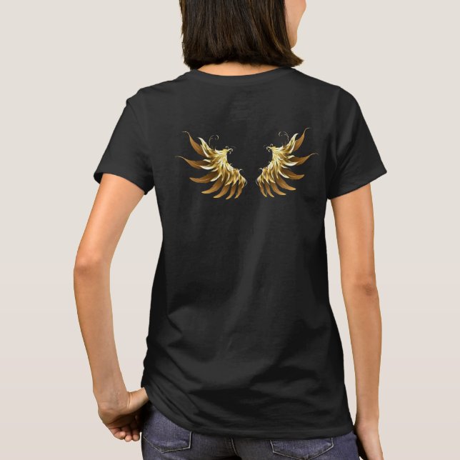 Golden Angel Wings auf schwarzem Hintergrund T-Shirt (Rückseite)