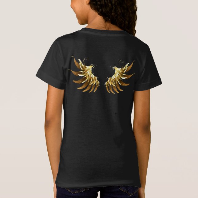 Golden Angel Wings auf schwarzem Hintergrund T-Shirt (Rückseite)