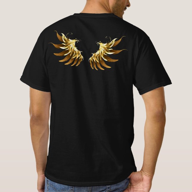 Golden Angel Wings auf schwarzem Hintergrund T-Shirt (Rückseite)