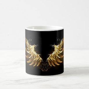 Golden Angel Wings auf schwarzem Hintergrund Verwandlungstasse