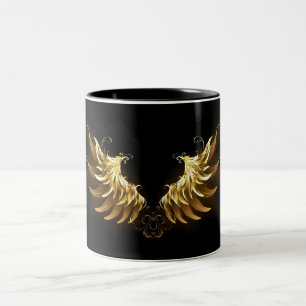 Golden Angel Wings auf schwarzem Hintergrund Zweifarbige Tasse