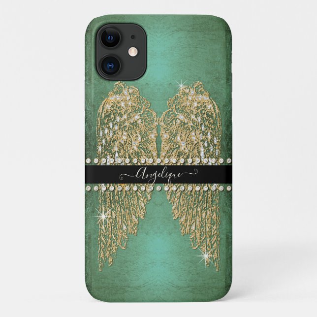 Golden Angel Wings Neo Mint Aqua Diamond Juwelen Case-Mate iPhone Hülle (Rückseite)