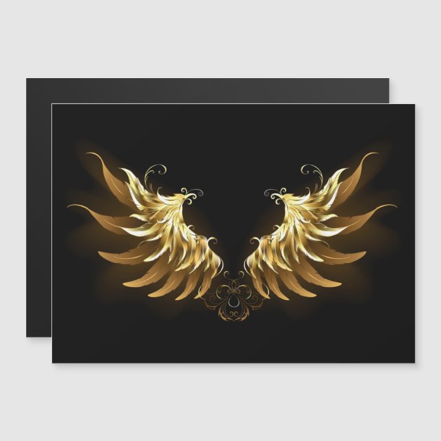 Golden Angel Wings on Black background Magneteinladung (Vorne/Hinten)