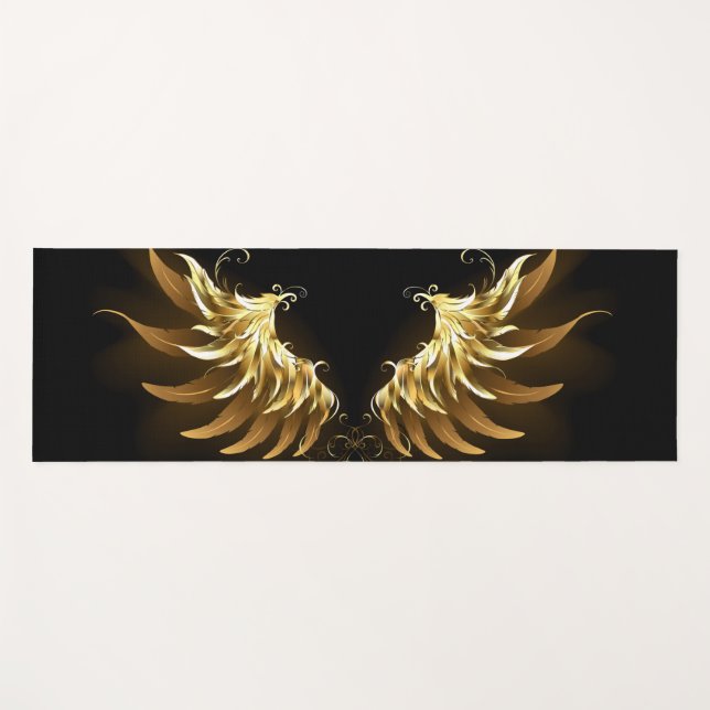 Golden Angel Wings on Black background Yogamatte (Vorderseite (Horizontal))