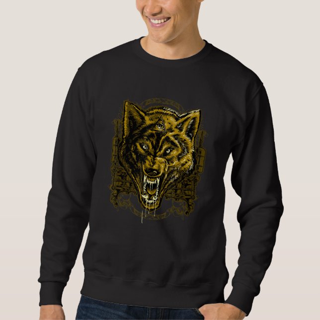 Golden Angry Illuminati Wolf Sweatshirt (Vorderseite)