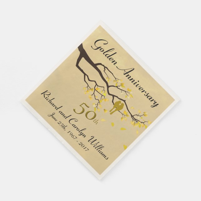 Golden Anniversary Love Birds Serviette (Ecke)