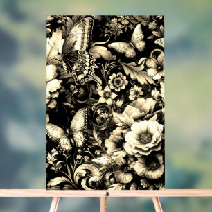 Golden Antique Bloral mit Schmetterlingen Acrylschild