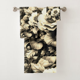 Golden Antique Bloral mit Schmetterlingen Badhandtuch Set