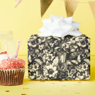 Golden Antique Bloral mit Schmetterlingen Geschenkpapier