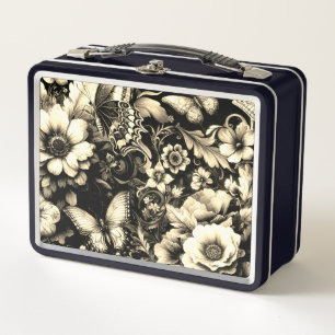 Golden Antique Bloral mit Schmetterlingen Metall Brotdose