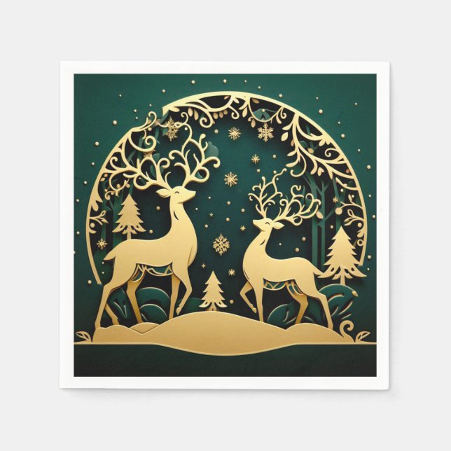Golden Antler-Hain – Schneeflocken-Bogen Serviette (Vorderseite)