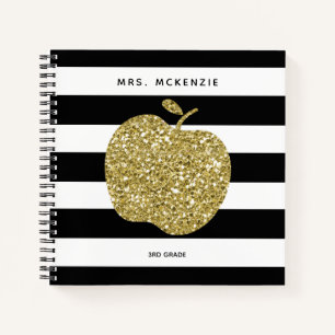 Golden Apple Teacher Spiral Notebook, Imitate Glit Notizbuch