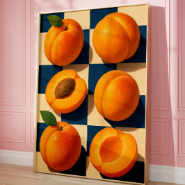Golden Apricot Checkerboard Art Print, Kitchen Poster
