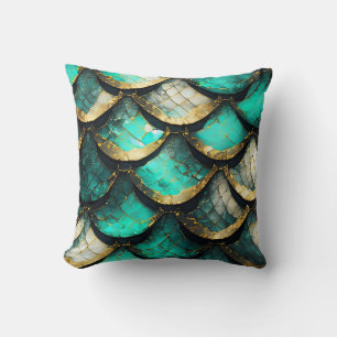 "Golden Aquamarin Opulence: Mermaid Schwanz Patter Kissen