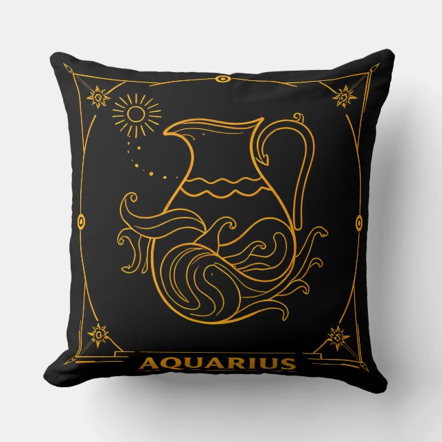 Golden Aquarius Zodiac Sign Kissen (Vorderseite)