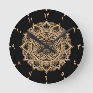 Golden Arabic Numbers Mandala Runde Wanduhr