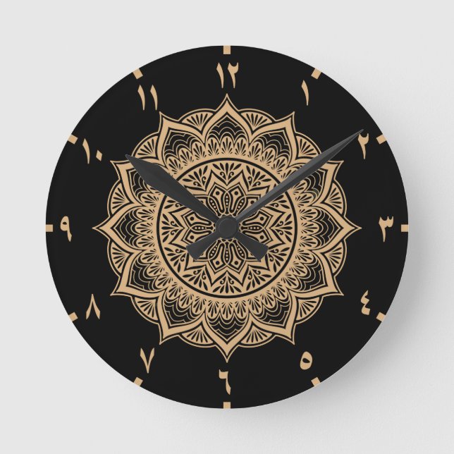 Golden Arabic Numbers Mandala Runde Wanduhr (Vorderseite)