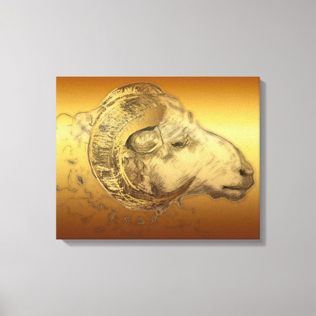 Golden Aries Ram Chinese Zodiac Leinwand (Vorderseite)