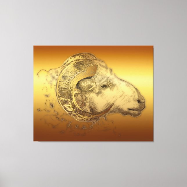 Golden Aries Ram Chinese Zodiac Leinwand (Vorderseite)