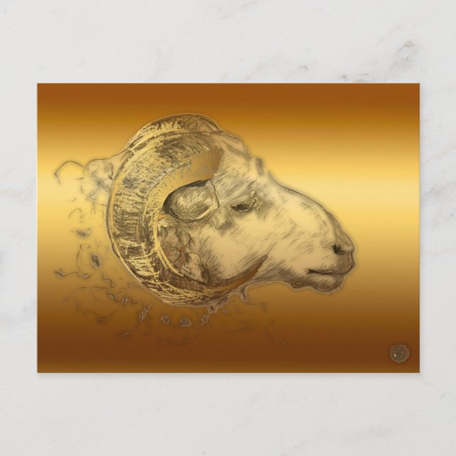 Golden Aries Ram Western Chinesische Astrologie Postkarte (Vorderseite)
