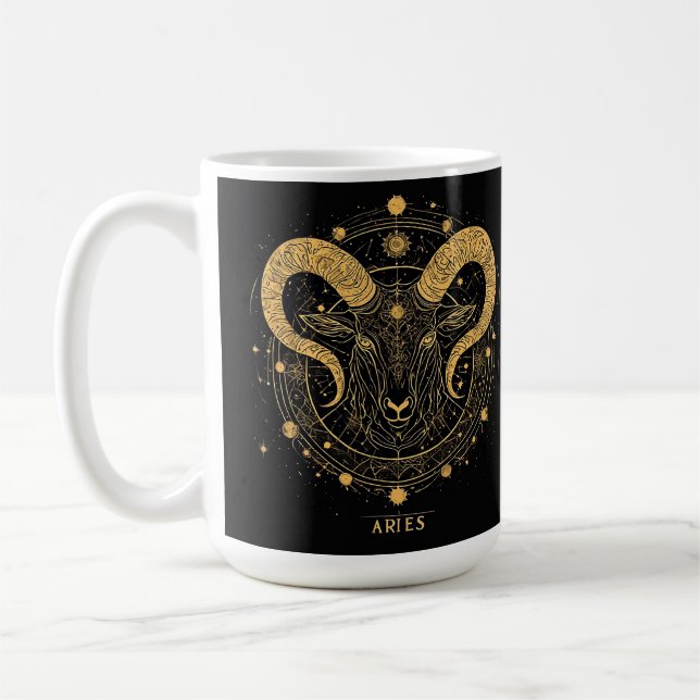 Golden Aries Zodiac Symbol mit Ornamenten Kaffeetasse (Links)