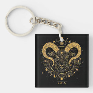 Golden Aries Zodiac Symbol mit Ornamenten Schlüsselanhänger