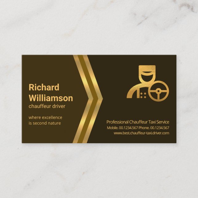 Golden Arrows Brown Shades Chauffeur Taxi Visitenkarte (Vorderseite)