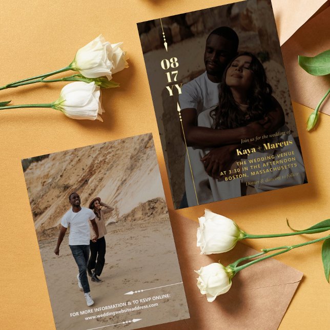 Golden Arrows & Date Foto Wedding Gold Folieneinladung (Von Creator hochgeladen)