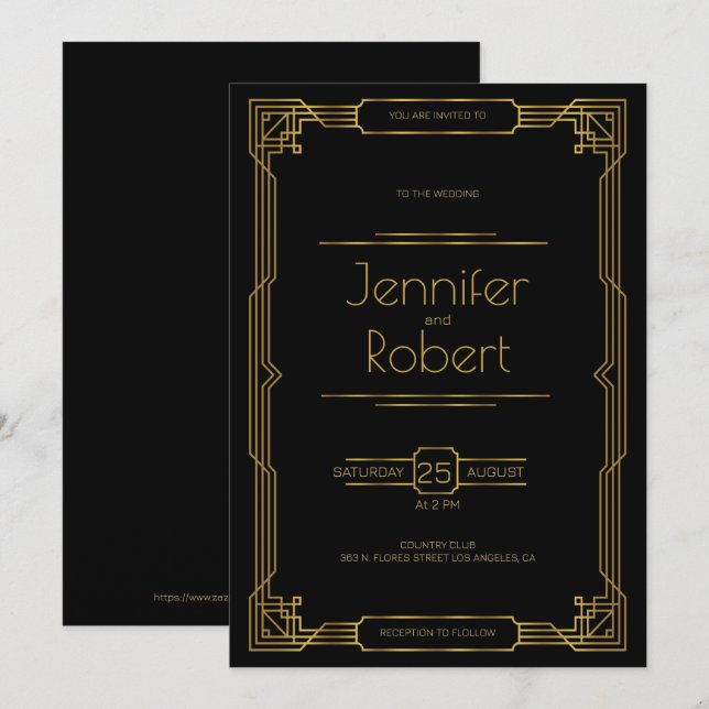Golden Art Deco Dankeskarte (Vorne/Hinten)